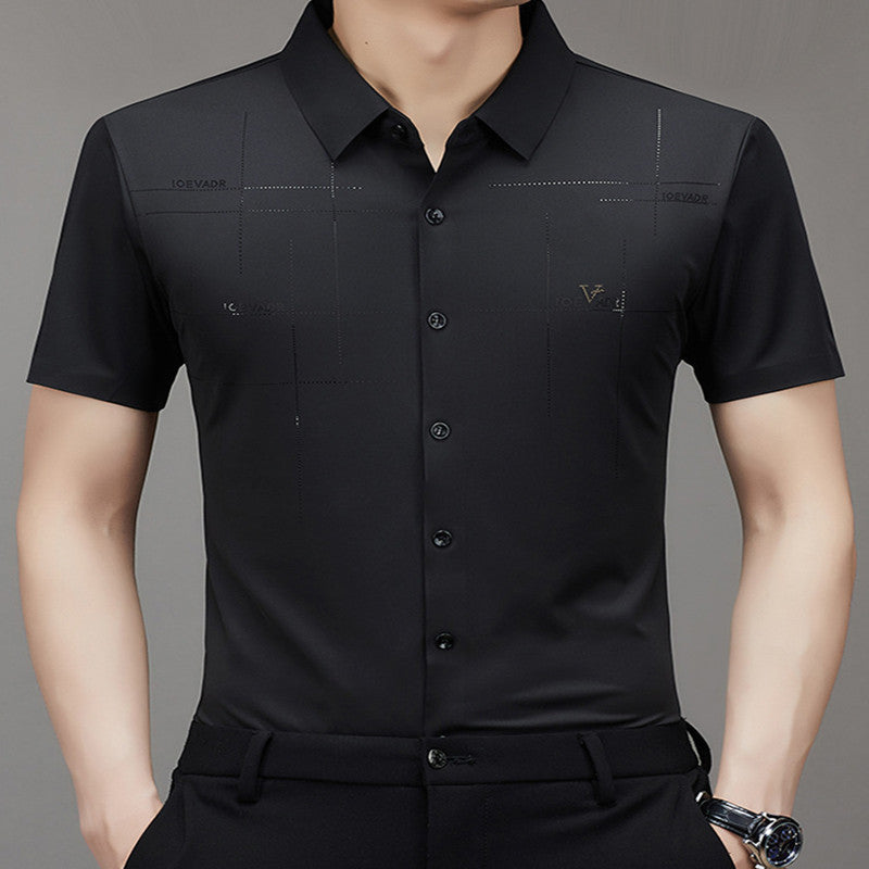 Men’s Seamless Short Sleeve Business Shirt – Lightweight Striped Summer Office Top for Smart Casual Style