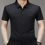 Men’s Seamless Short Sleeve Business Shirt – Lightweight Striped Summer Office Top for Smart Casual Style