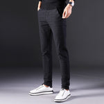 Men’s Slim Straight Trousers – Fashionable Cotton Blend Lattice Pants for Comfortable Everyday Wear