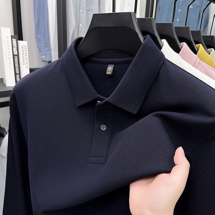 Mercerized Cotton Long-Sleeved Polo Shirt for Men – Breathable Casual Dad Style Top for Spring & Autumn