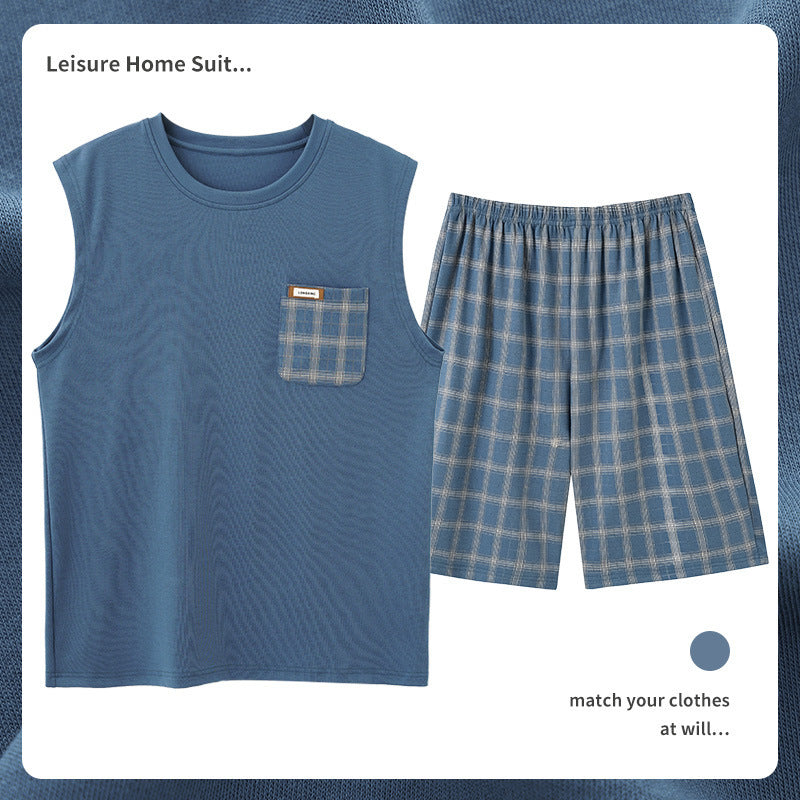 Men’s Cotton Sleeveless Pajamas – Sweat-Absorbent, Breathable Pullover | Casual Summer Homewear