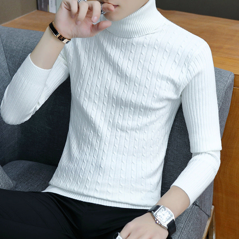 Slim-Fit High Neck Sweater for Men – Long Sleeve Cotton Blend Winter Pullover Turtleneck Top