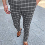 Men’s Business Checked Casual Pants – Slim Fit, Polyester, Middle Waist, Stylish Office and Everyday Trousers