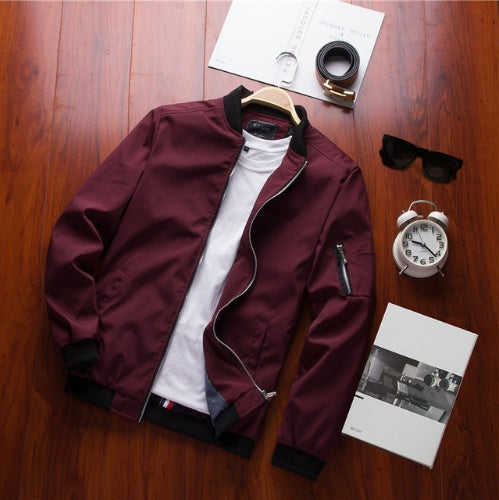 Men’s Casual Baseball Jacket – Youth Trend Stand Collar Zip-Up Coat for Street & Daily Wear