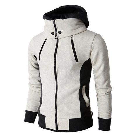 Men's Zip UP Hooded Jacket | Fake Two Piece Sports Cardigan | Casual Slim Fleece Sweatshirt Jacket