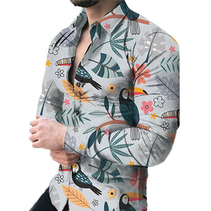 Men’s Casual Long Sleeve Floral Shirt – Lightweight Printed Cardigan Style Lapel Top for Daily Wear