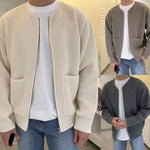 Men's Zip-Up Knitted Cardigan – Funnel Neck Sweater with Pockets, Soft, Comfortable, All-Season Long Sleeve Coat
