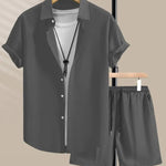 Men’s Casual Style Short Sleeve Shirt & Shorts Set – Simple Summer Outfit for Daily Comfort