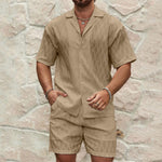 Men’s Summer Tracksuit Set – Casual Two-Piece Lapel Shirt & Shorts Outfit for Beach or Holiday Wear
