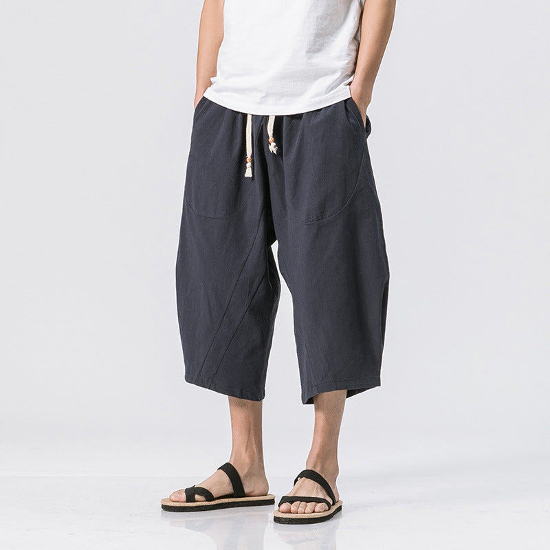 Men’s Chinese Style Cotton Harem Pants – Loose-Fit Casual Baggy Trousers, Drawstring Waist, Summer Streetwear, Sizes M-5XL