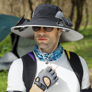 Outdoor Wide Brim Sun Hat With Solar Fan – USB Charging, Adjustable, Breathable, Waterproof, Windproof, Summer Fishing Hat