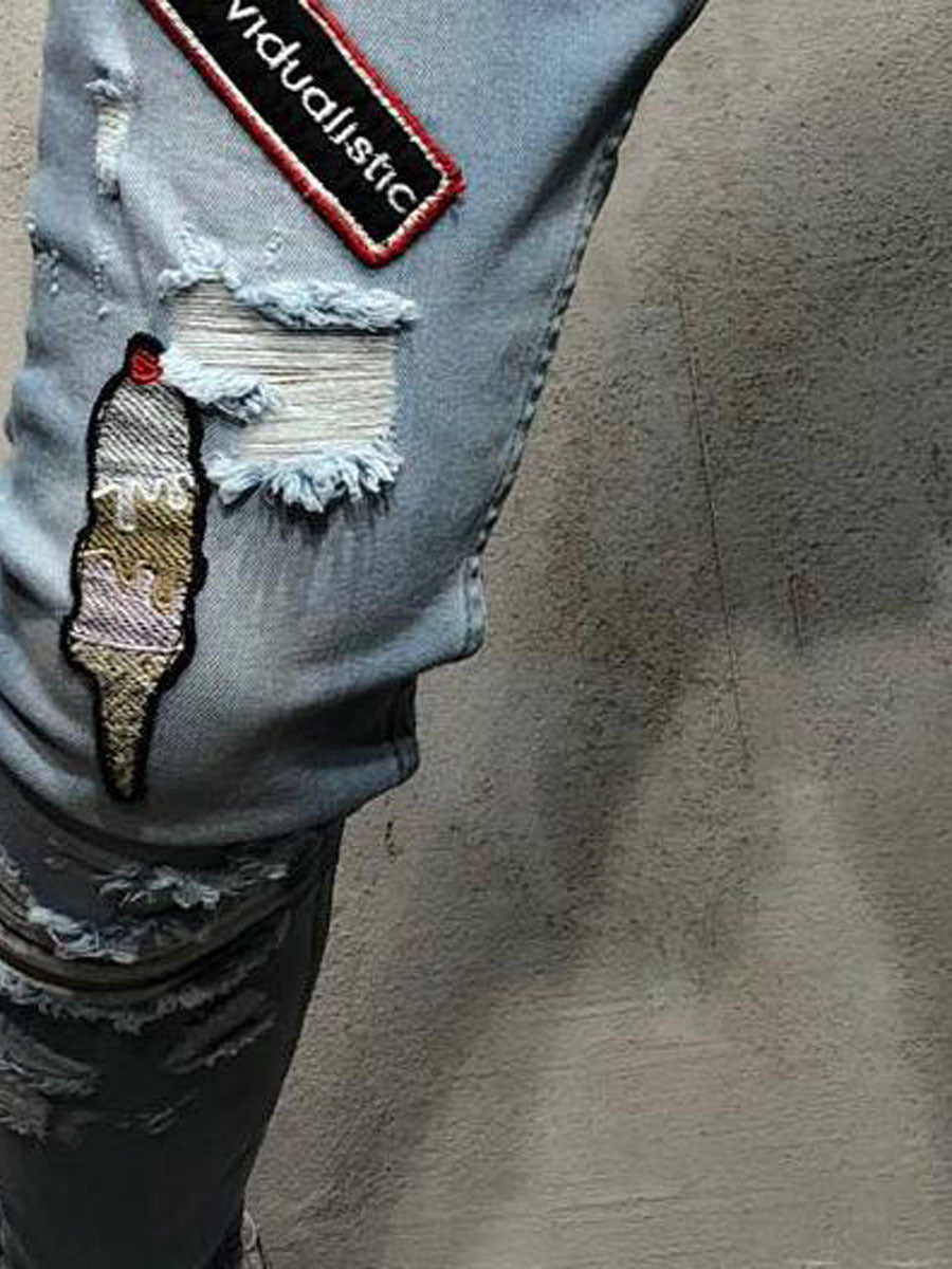 Men’s Casual Fashion Jeans – Retro Pencil Pants, Low Waist Cotton-Polyester Blend