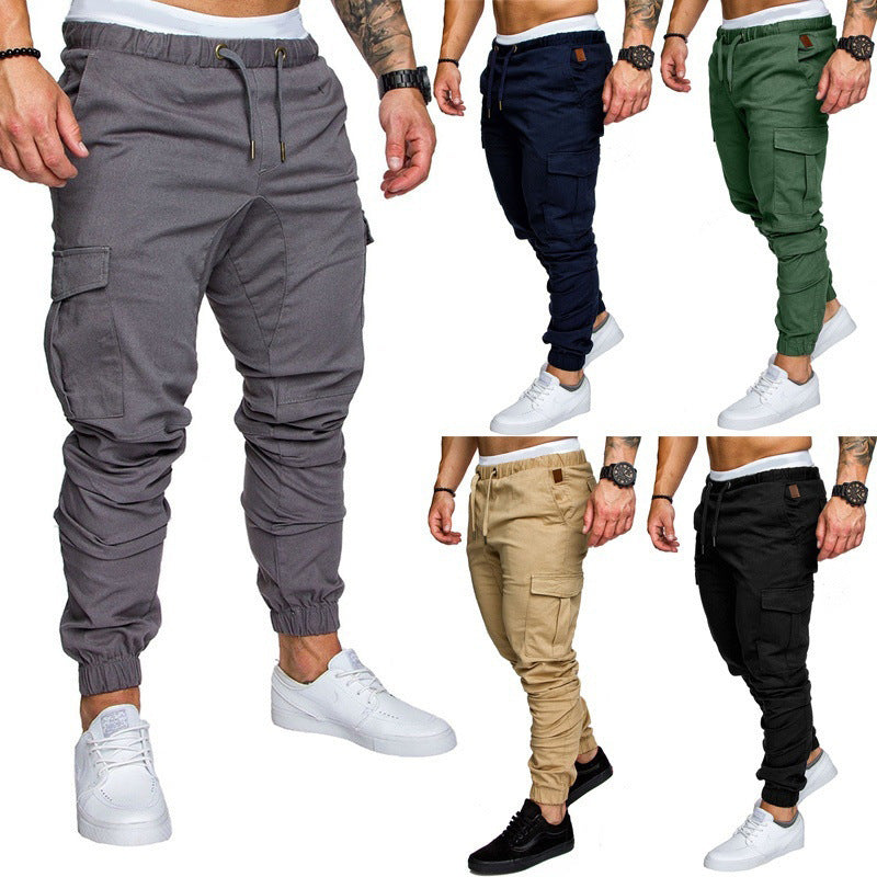 Men’s Casual Pencil Pants – Loose Cotton Blend Trousers with Belt, Comfortable Mid-Waist Youth Pants