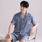 Men’s Ice Silk Pajamas Set – Lightweight Summer Sleepwear with Short Pants | Breathable Satin Homewear for Spring & Summer