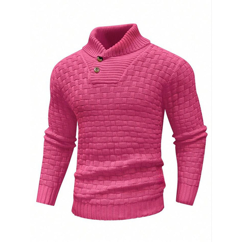 Men’s Slim Turtleneck Sweater – Button Design Pullover, Thick Solid Color Casual Fashion Top