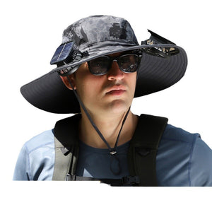 Outdoor Wide Brim Sun Hat With Solar Fan – USB Charging, Adjustable, Breathable, Waterproof, Windproof, Summer Fishing Hat