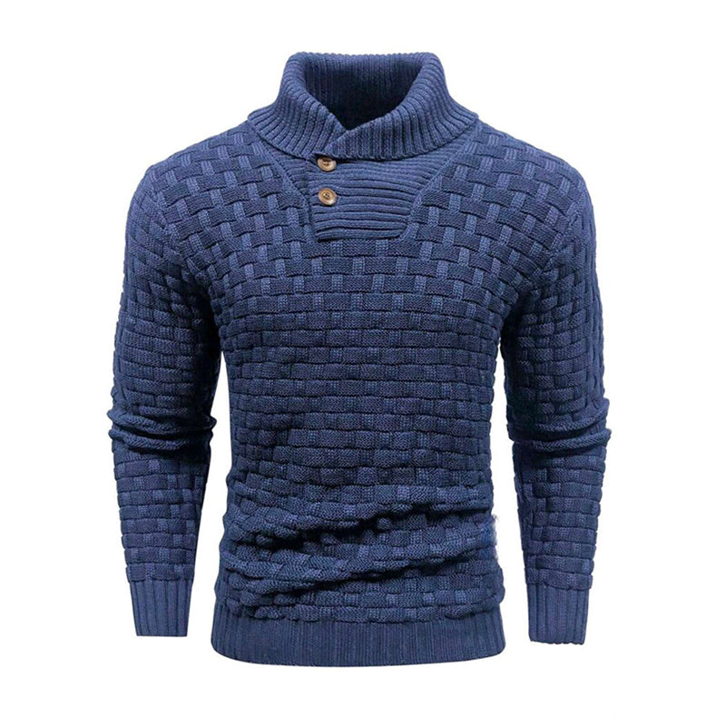 Men’s Slim Turtleneck Sweater – Button Design Pullover, Thick Solid Color Casual Fashion Top