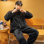 Plush Couple Thermal Zipper Suit – Thick Flannel Homewear Set for Men and Women