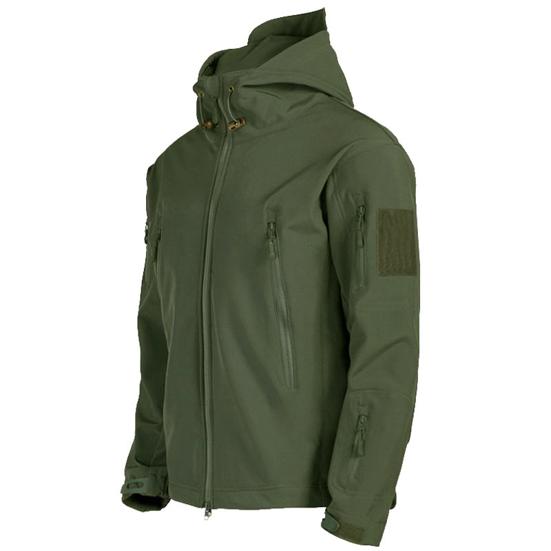 Soft Shell Jacket Men Windproof Hooded | Tactical Outdoor Performance Coat | Water-Resistant Multi-Pocket Design