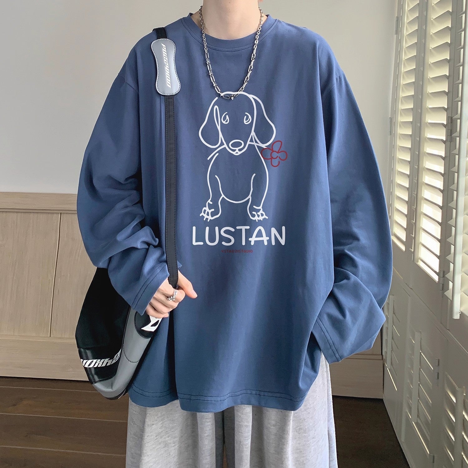 Cartoon Puppy Printed Long Sleeve T-shirt - Casual Loose Pullover for Autumn | Available in Multiple Colors
