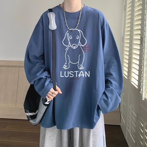 Cartoon Puppy Printed Long Sleeve T-shirt - Casual Loose Pullover for Autumn | Available in Multiple Colors