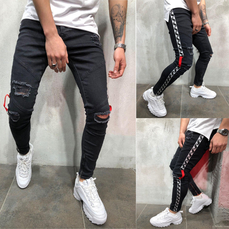 Men’s Casual Fashion Jeans – Retro Pencil Pants, Low Waist Cotton-Polyester Blend