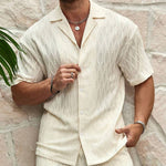 Men’s Summer Tracksuit Set – Casual Two-Piece Lapel Shirt & Shorts Outfit for Beach or Holiday Wear