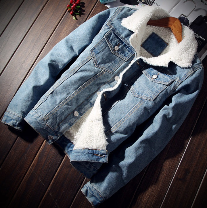 Denim Bomber Jacket with Fur Men | High-Quality Fleece-Lined Winter Jean Jacket | Black & Blue Oversized Styles