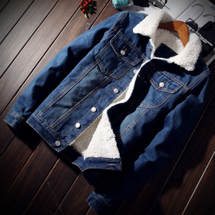 Denim Bomber Jacket with Fur Men | High-Quality Fleece-Lined Winter Jean Jacket | Black & Blue Oversized Styles