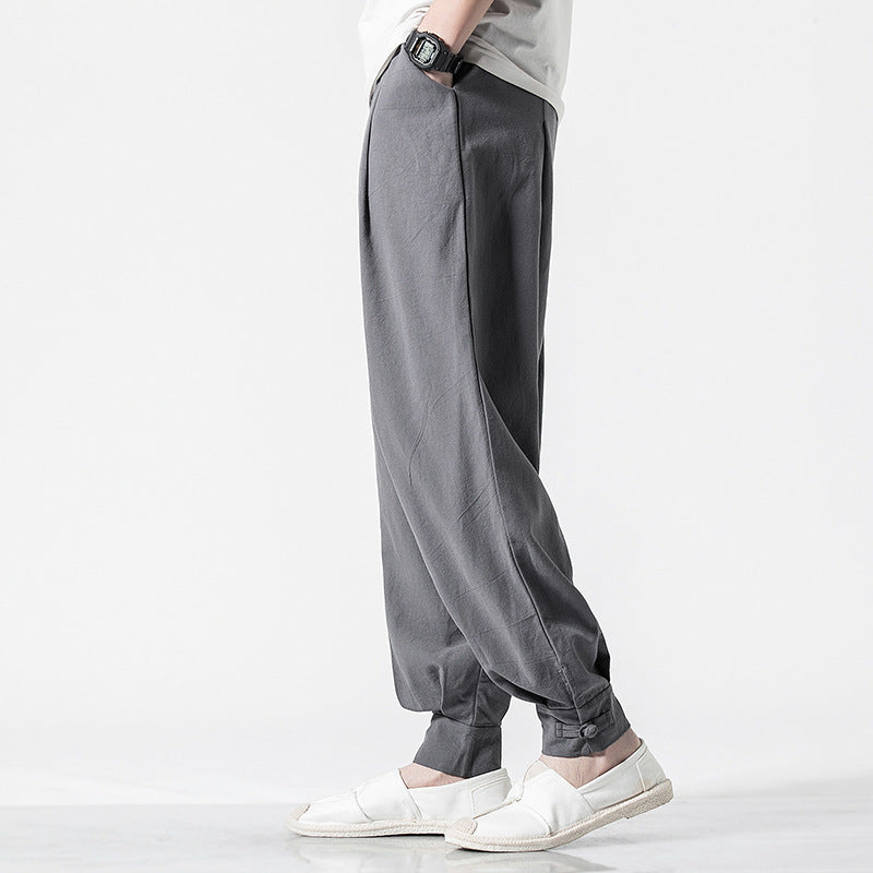 Men’s Chinese Style Cotton and Linen Harem Pants – Loose Casual Bloomers, High-Waist Comfortable Trousers