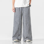 Men’s Summer Cotton Linen Plaid Baggy Pants – Chinese Style, Loose Fit, Plus Size Casual Trousers
