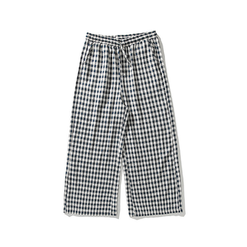 Men’s Summer Cotton Linen Plaid Baggy Pants – Chinese Style, Loose Fit, Plus Size Casual Trousers