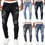 Men’s Street Style Ripped Skinny Jeans – Vintage Wash Slim Fit Pencil Denim Pants