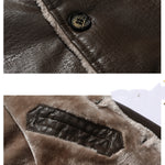 Men’s Plush Lapel Leather Jacket – Winter Warm Fleece Lined Single-Breasted Long Coat