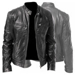 Men’s Zip-Up PU Leather Cardigan Jacket – Stand Collar Short Coat with Pockets and Stylish Fit