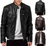 Men’s Zip-Up PU Leather Cardigan Jacket – Stand Collar Short Coat with Pockets and Stylish Fit