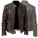 Men’s Zip-Up PU Leather Cardigan Jacket – Stand Collar Short Coat with Pockets and Stylish Fit