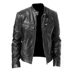 Men’s Zip-Up PU Leather Cardigan Jacket – Stand Collar Short Coat with Pockets and Stylish Fit