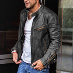 Punk Men’s Motorcycle Leather Jacket – Loose-Fit PU Leather Stand Collar Jacket for Spring and Autumn
