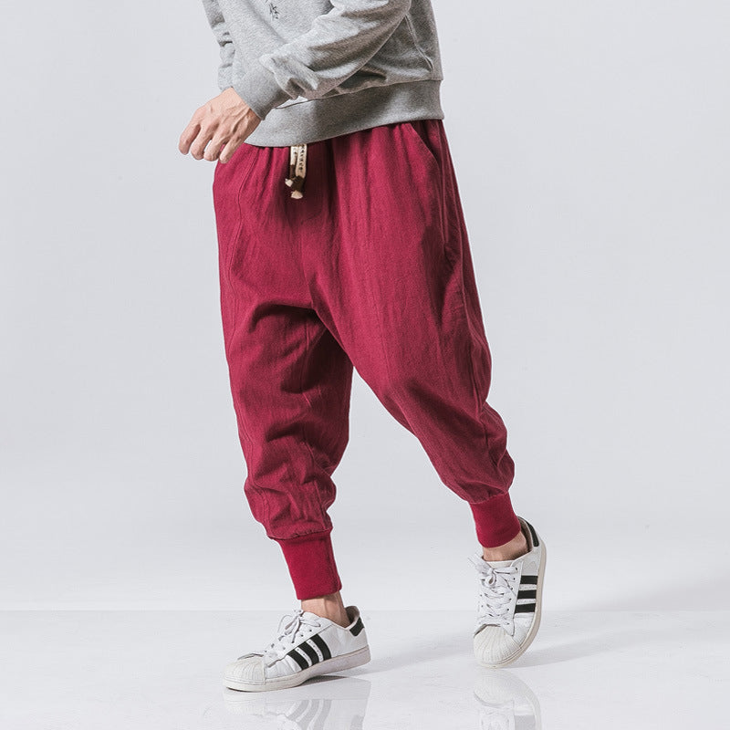Men’s Hip Hop Jogger Harem Pants – Chinese Style Cotton-Linen Streetwear, Loose-Fit Casual Ankle-Length Trousers M-5XL
