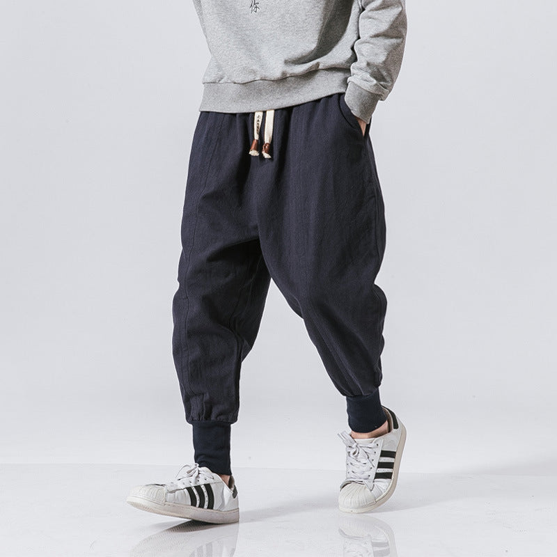 Men’s Hip Hop Jogger Harem Pants – Chinese Style Cotton-Linen Streetwear, Loose-Fit Casual Ankle-Length Trousers M-5XL