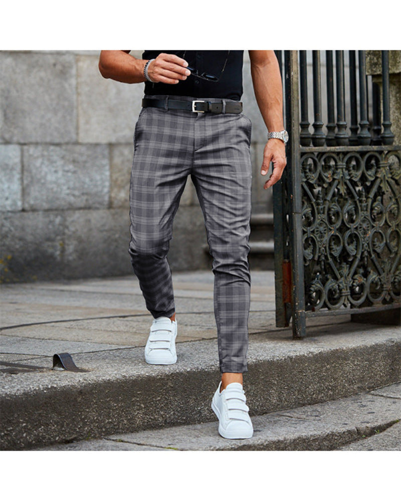 Plaid Print Pants Men's Casual Trousers – Lightweight Loose Fit Workwear Pants for Daily Comfort