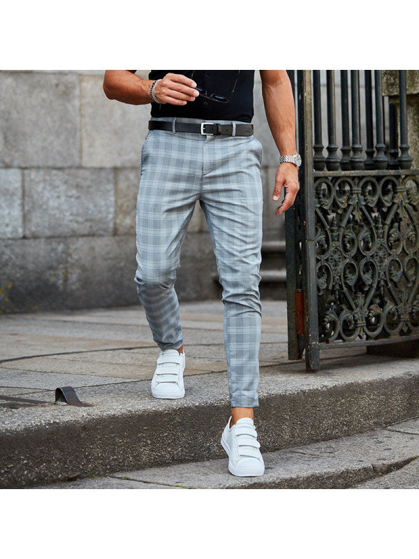 Plaid Print Pants Men's Casual Trousers – Lightweight Loose Fit Workwear Pants for Daily Comfort