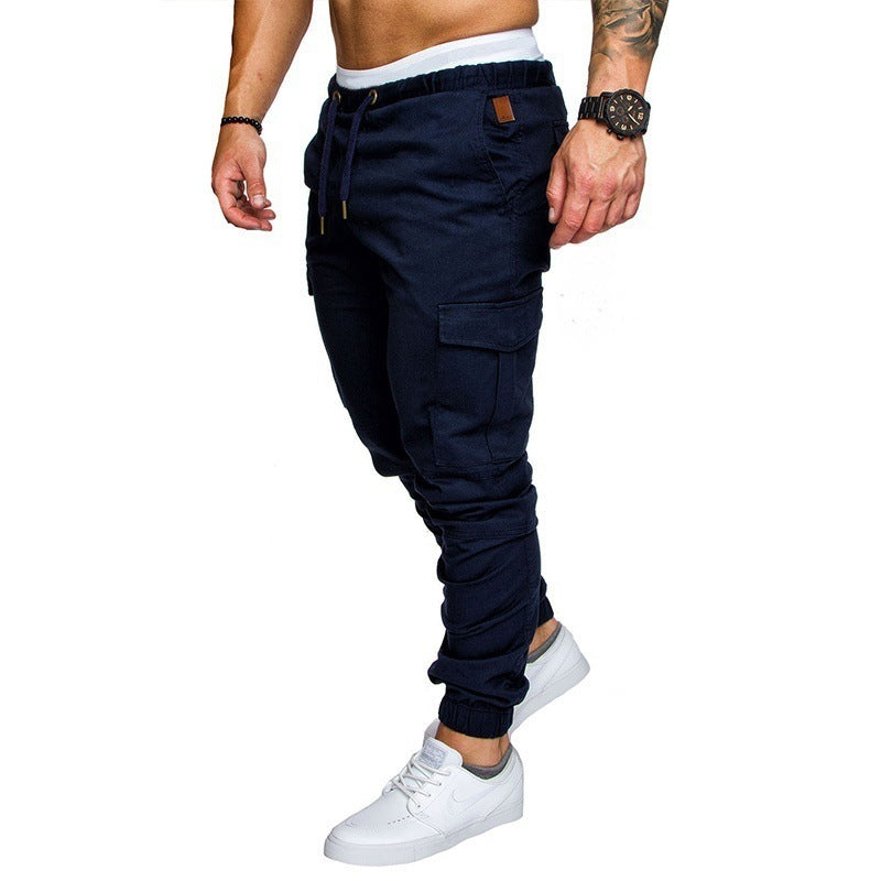 Men’s Casual Pencil Pants – Loose Cotton Blend Trousers with Belt, Comfortable Mid-Waist Youth Pants