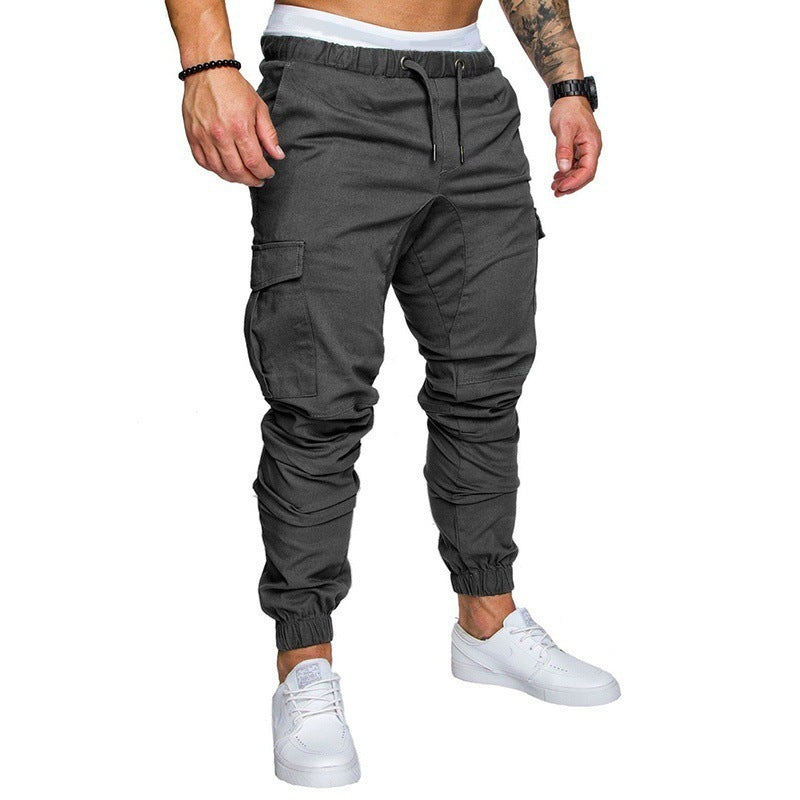 Men’s Casual Pencil Pants – Loose Cotton Blend Trousers with Belt, Comfortable Mid-Waist Youth Pants