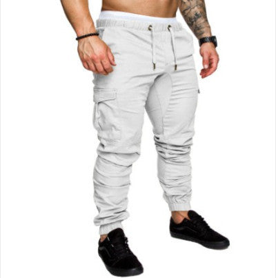 Men’s Casual Pencil Pants – Loose Cotton Blend Trousers with Belt, Comfortable Mid-Waist Youth Pants