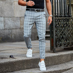 Men’s Loose and Thin Casual Trousers – Grid Pattern Mid-Waist Pants with Pocket Detail for Daily Style