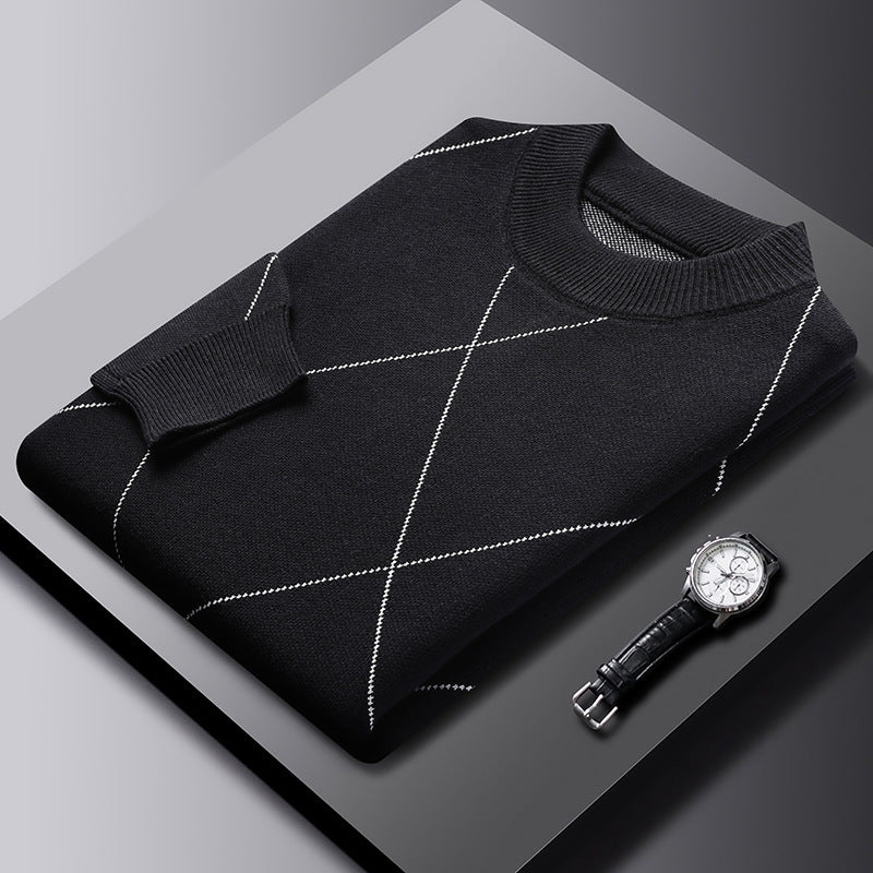 Trendy Rhombus Knitted Sweater – Large Size Pullover for Adults, Casual Long Sleeve Chenille Style