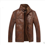 Men’s Winter Leather Jacket – Hooded PU Biker Coat with Oblique Zipper and Warm Down Design
