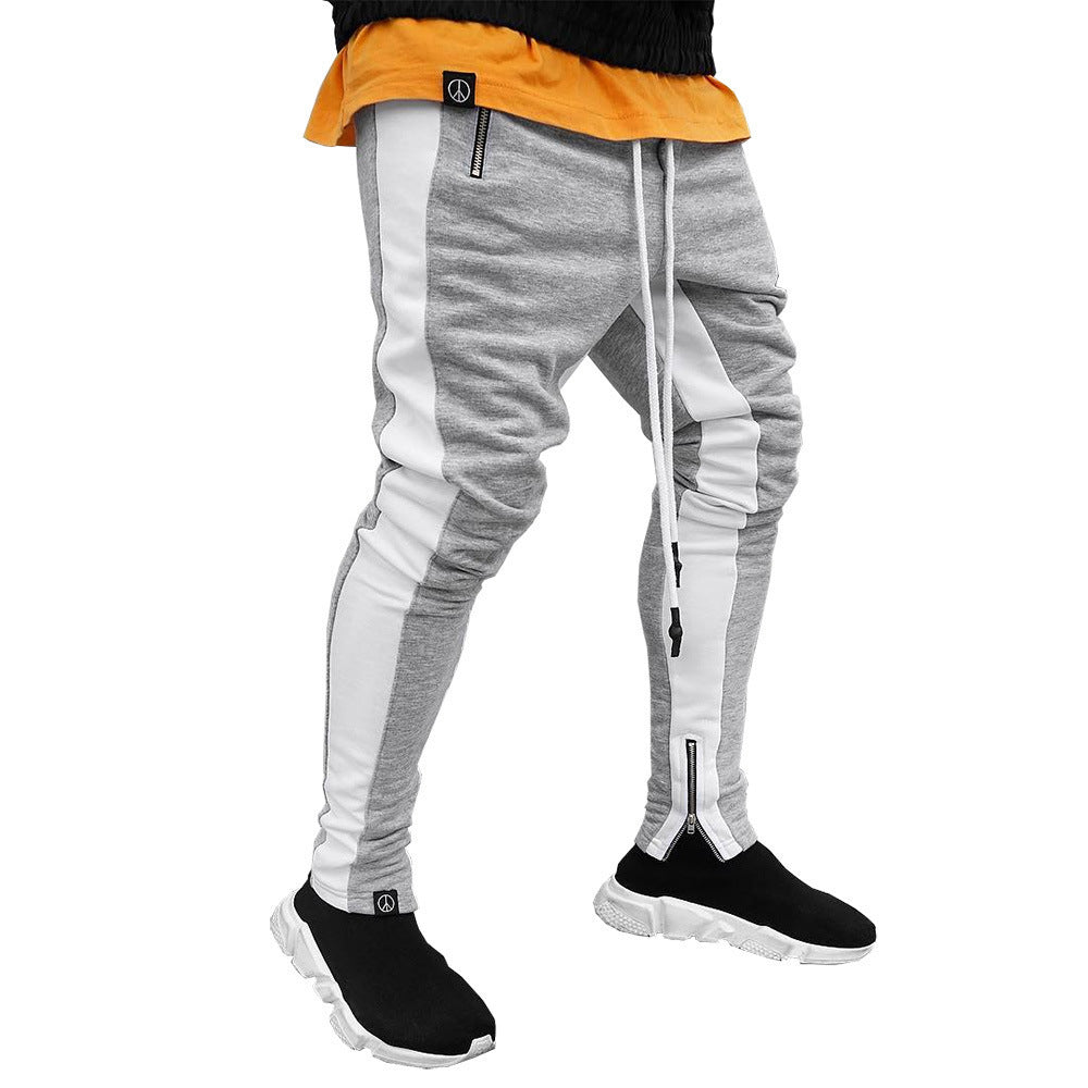 Men’s Strappy Zippered Sports Trousers – High Waist Tight-Fit Athletic Pants with Belt